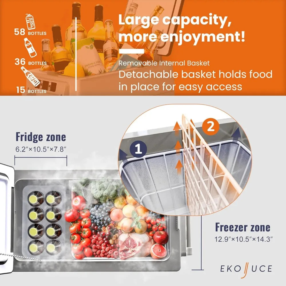12V car refrigerator electric cooler, 48 quart (45 liter) portable refrigerator APP control, with detachable basket
